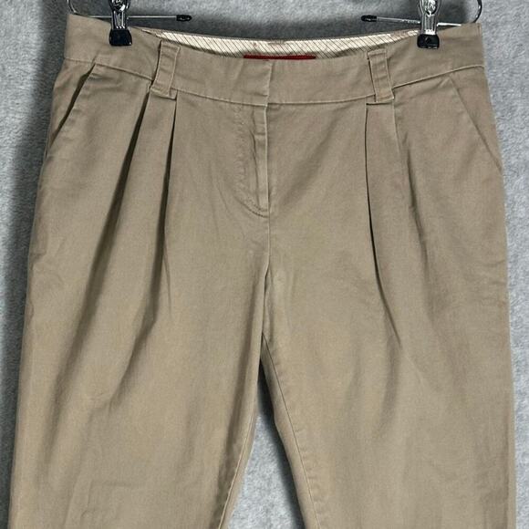 Cartonnier Sz 4 Crop Cuffed Pleated Chinos Khaki Stretchy Trouser Neutral Anthro - Picture 7 of 11